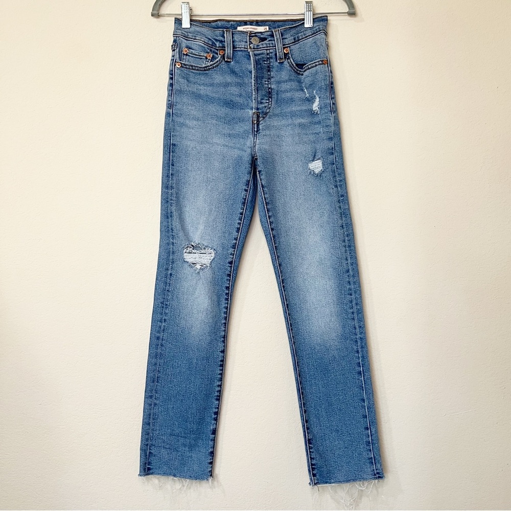 Levi’s Wedgie Straight Distressed Raw Hem Jeans